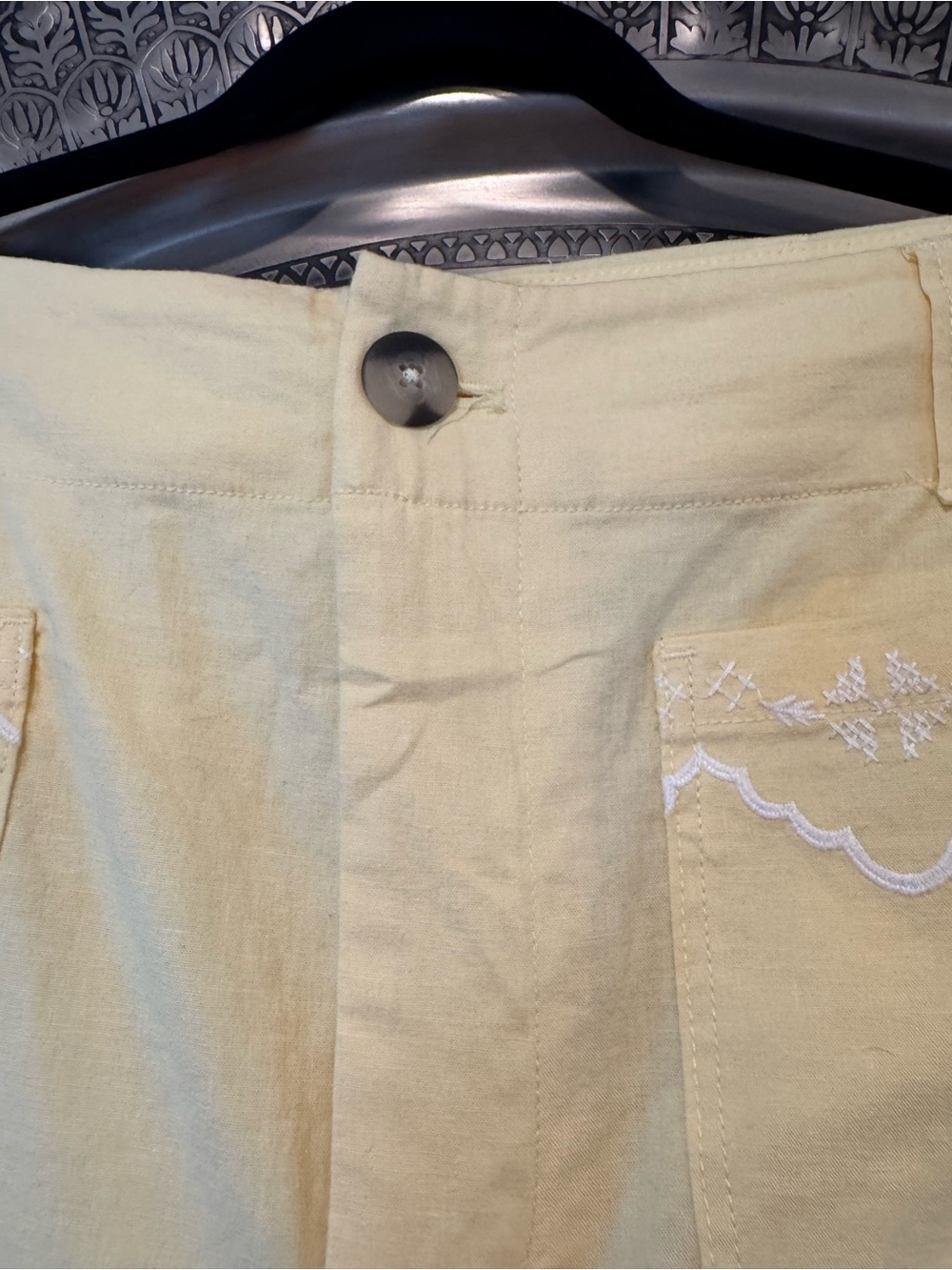 Anthropology Maeve Colette Yellow Embroidered Scallop Wide-Leg Crop Pants 33T NW - Picture 6 of 15